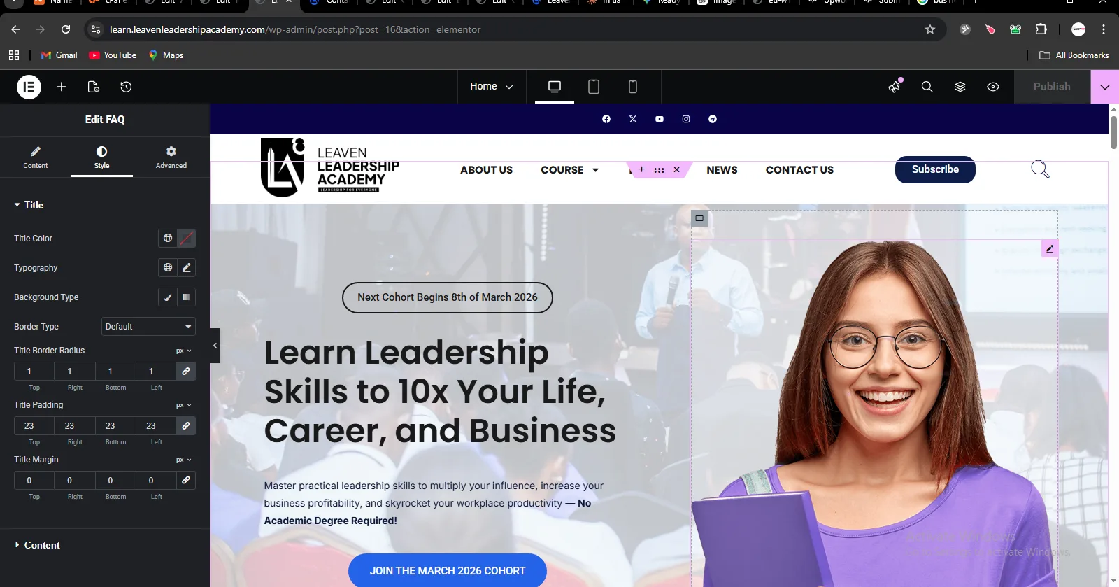 Leaven Leadership Academy course site in Elementor
